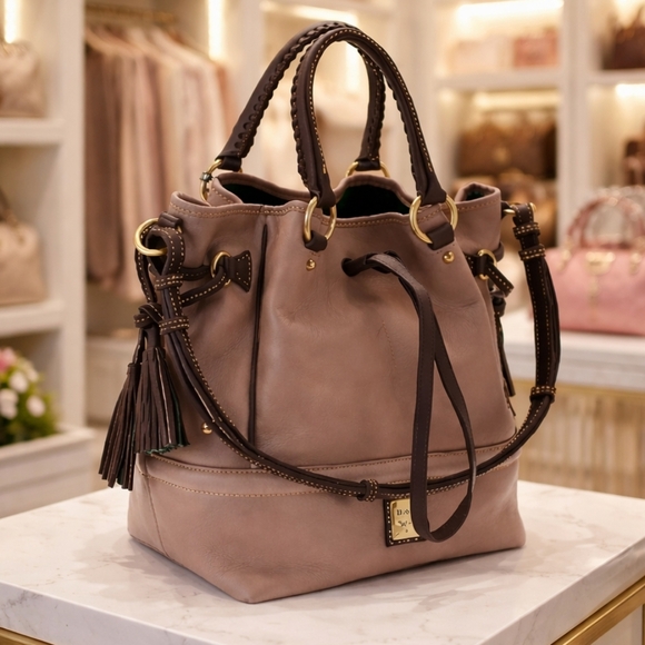 Dooney & Bourke Buckley Florentine Mushroom Brown Leather Shoulder Hand Bag Rare - Picture 2 of 14